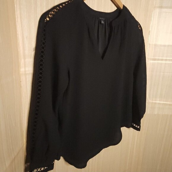 Ann Taylor Womens Black Semi Sheer Pullover Cutout Blouse XXS - Picture 3 of 6